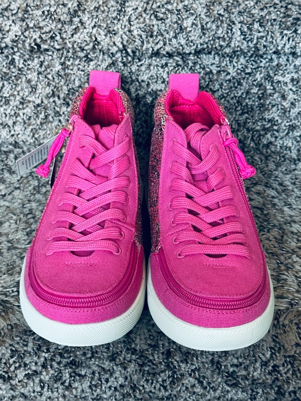 Billy Brand ! Bright Pink Kids High-Top Shoe Accessory with Glitter Panels - Picture 2 of 11